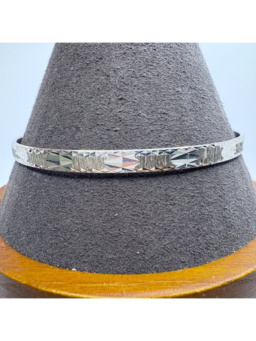 Textured Diamond Cut Bangle Bracelet VTG Sterling Silver 925 Size 8" Fit
